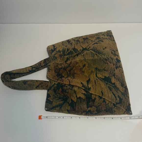 🤎 Tapestry Top Handle Bag Reversible Brown Floral Abstract Plaid Vintage Boho - Picture 5 of 5